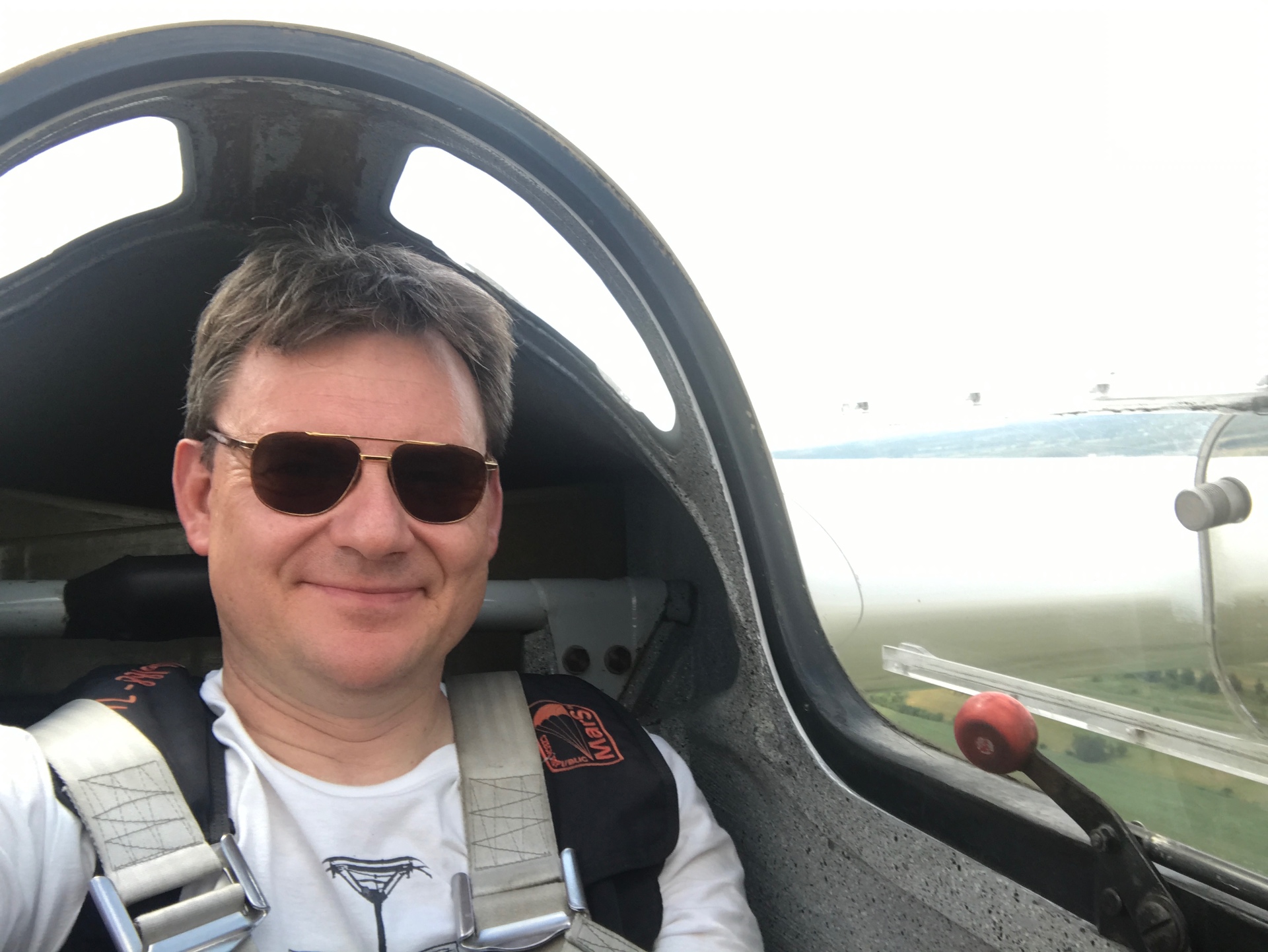 Captain Maciej Peikert in the cockpit
